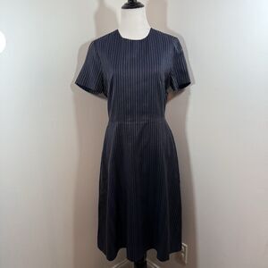 Paul Smith Midi Dress 42 Silk Blend A line Classic Pinstripe Corporate Luxury